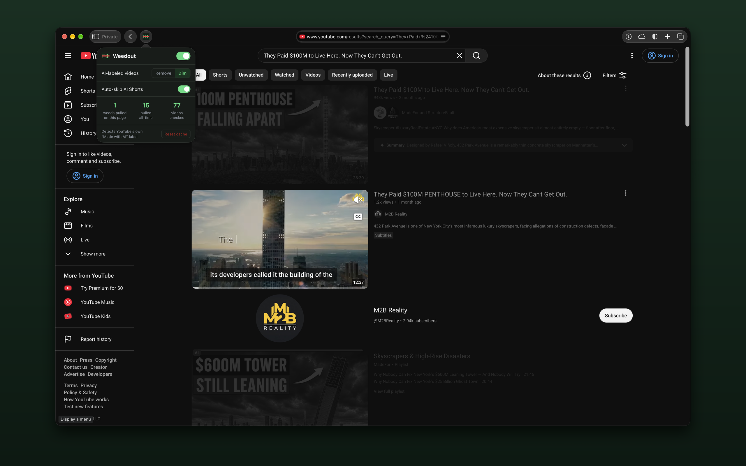 Weedout Safari Extension Automatically Hides YouTube Videos Labeled as Made with AI