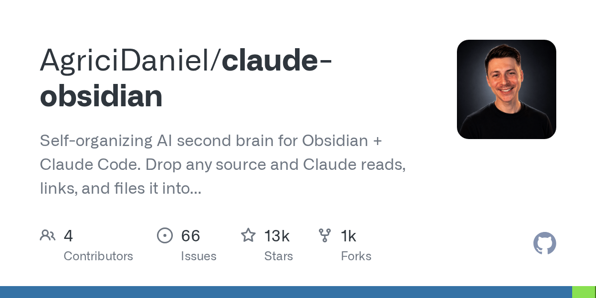 Claude-Obsidian开源发布：基于Claude Code打造自组织AI第二大脑