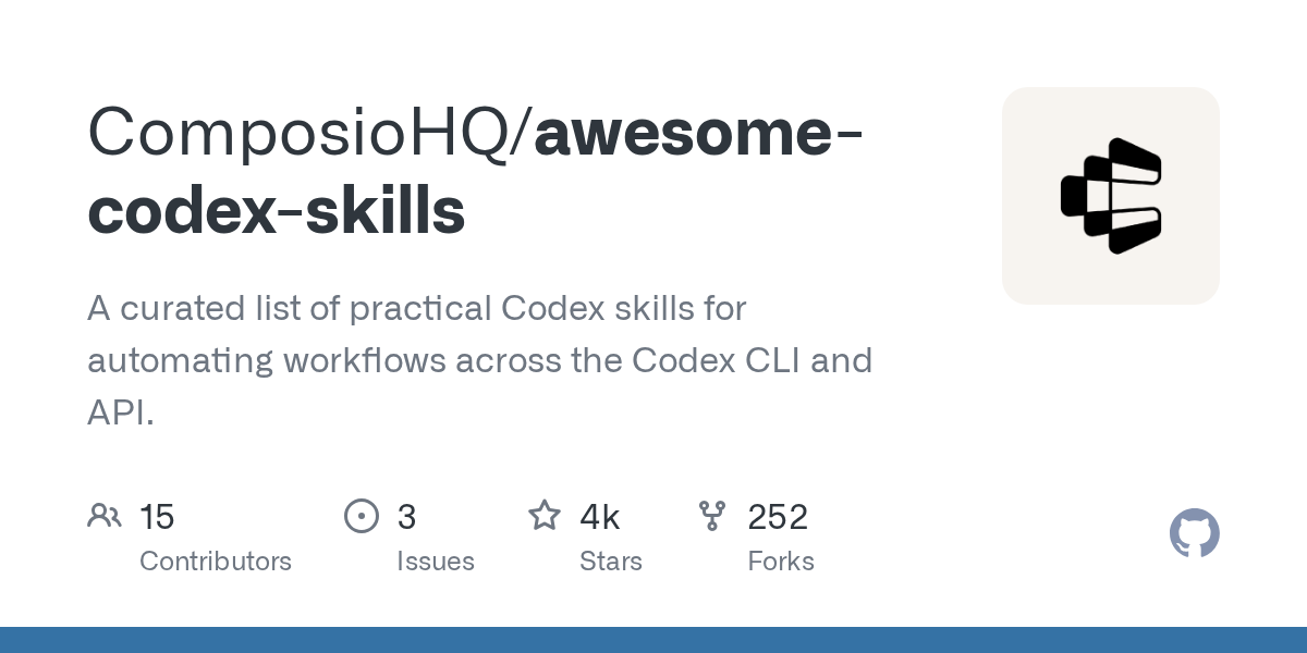ComposioHQ 发布 Awesome Codex Skills：加速 Codex CLI 与 API 工作流自动化