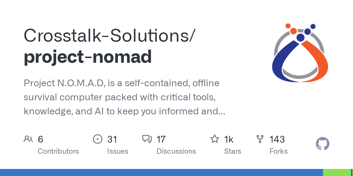 Project N.O.M.A.D: A Self-Sufficient Offline Survival Computer with AI and Essential Tools for Anytime, Anywhere Access