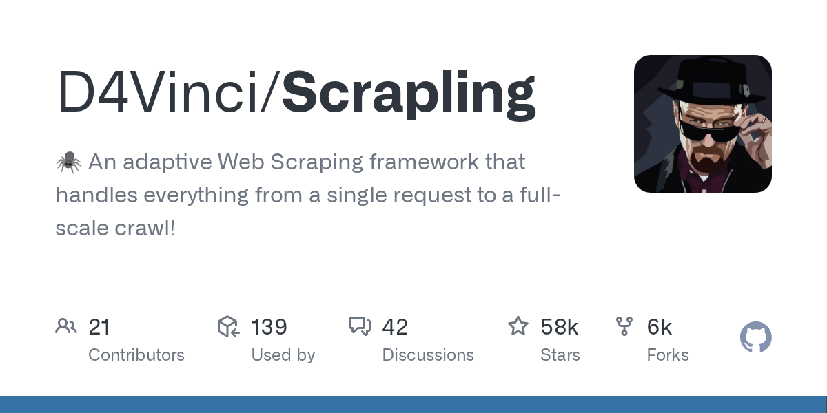 Scrapling：自适应Web爬虫框架，支持从单次请求到大规模抓取的高效工具
