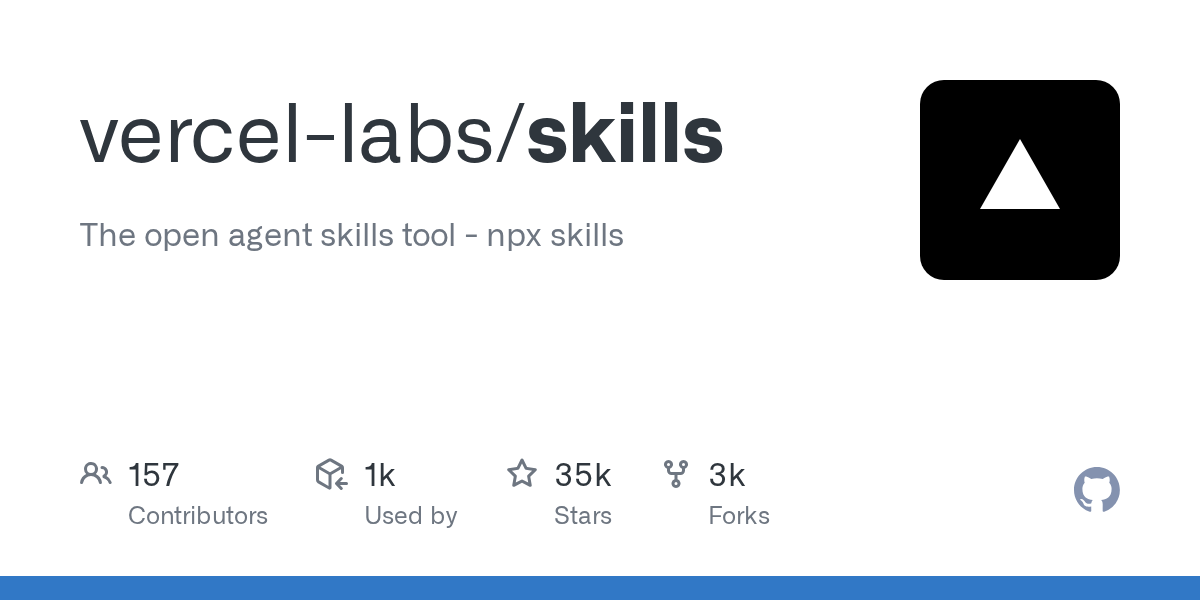 vercel-labs veröffentlicht skills: Open-Source-Werkzeug für intelligente Agenten-Fähigkeiten via npx im GitHub Trending