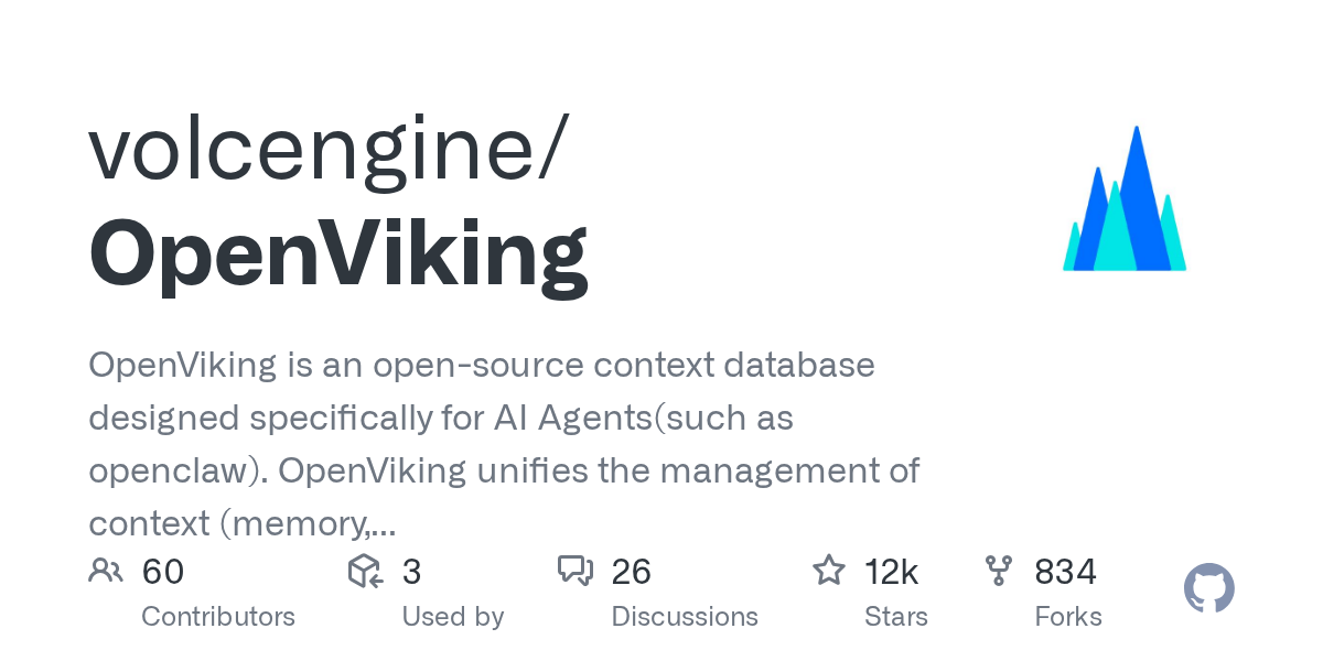 OpenViking: An Open-Source Context Database for AI Agents, Designed for Hierarchical Context Management and Self-Evolution