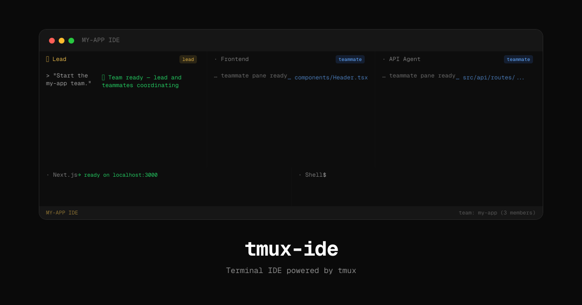 Tmux-IDE 发布：基于终端的开源 Agent 协作开发环境，支持 Claude 团队布局