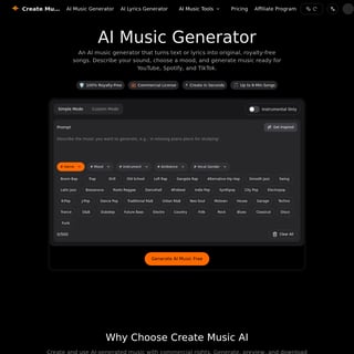 CreateMusicAI - 음악 및 오디오 생성 AI Tool Screenshot