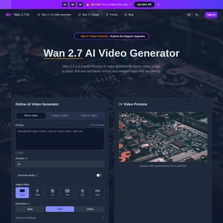 Wan 2.7 - Video AI Tool Screenshot