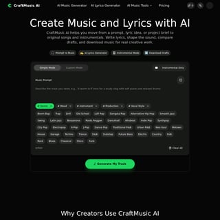 CraftMusic AI - Music & Audio Generation AI Tool Screenshot