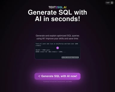 TEXT2SQL.AI - Generiere SQL-Abfragen mit KI - Jetzt kostenlos testen