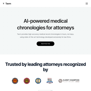 Tavrn: Revolutionary AI-powered medical chronologies for attorneys, delivering accuracy and efficiency