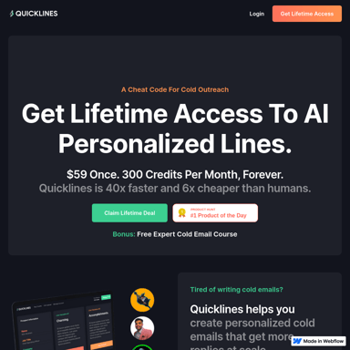 Quicklines: AI-powered personalized cold email assistant for increased responses and sales