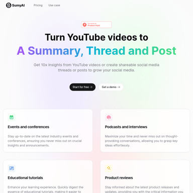 SumyAI - Accelerate Your YouTube Insights by 10x