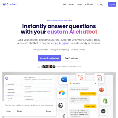 Chatwith - Custom ChatGPT chatbot for your website & files