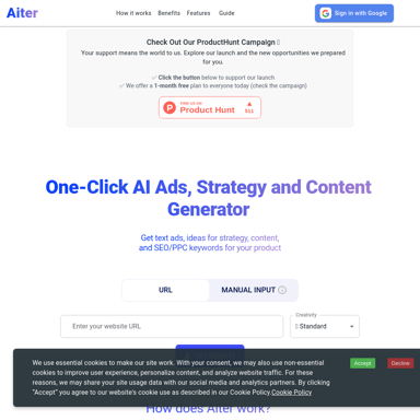 Aiter – One-Click AI Ads, AI Content and Strategy Ideas