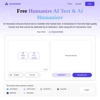 Бесплатный онлайн инструмент Humanize AI для текстов и гуманизации AI