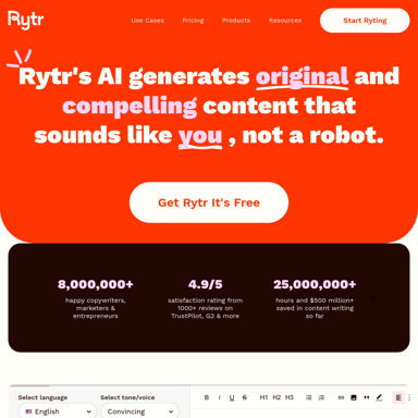 무료 AI 작가, 콘텐츠 생성기 및 글쓰기 도우미 | Rytr