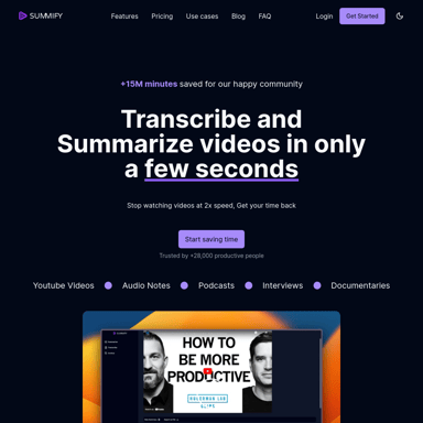 Summify.io - AI Nowoczesny Streszczacz Wideo/Audycji