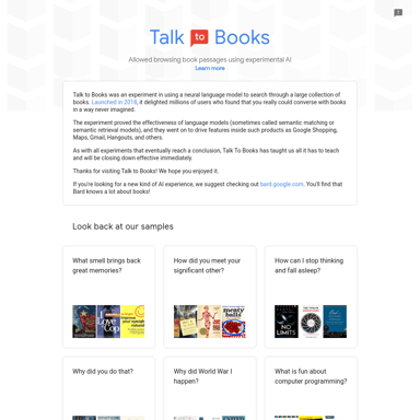 Talk to Books: AI-powered book interaction tool