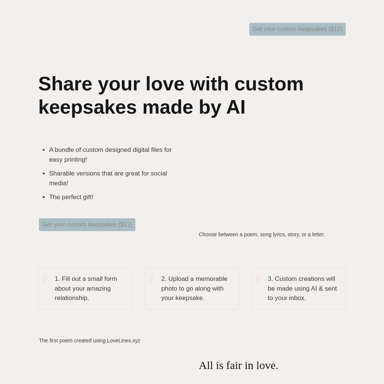 Lovelines.xyz - Custom AI-crafted Keepsakes for Sharing Love