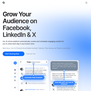 Quuu - 在Facebook、LinkedIn和X上增长你的受众