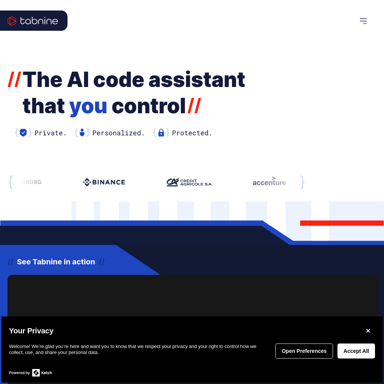 Tabnine AI code assistant: Privado, personalizado y protegido