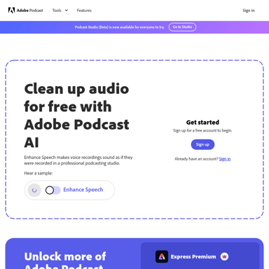 Enhance Speech from Adobe | Free AI filter for cleaning up spoken audio