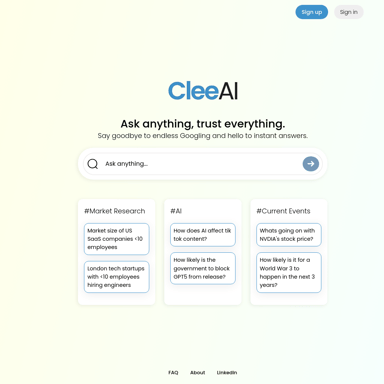 CleeAI - 가장 정확하고 신뢰할 수 있는 AI 검색 엔진