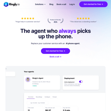 Ringly.io - Agente telefónico AI para servicio al cliente