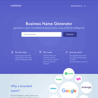 Business Name Generator - Create Brandable Business Names Easily - Namelix