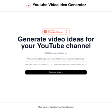 YT idea generator: Generate video ideas for YouTube channels in seconds