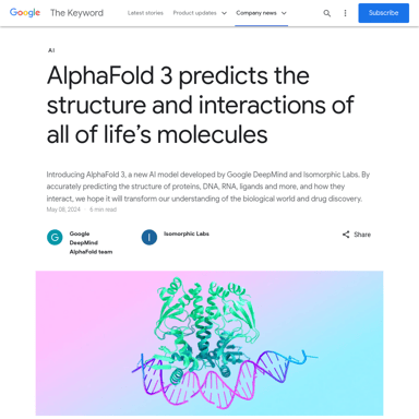 AlphaFold 3 预测生命分子结构和相互作用