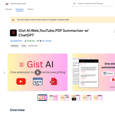 Gist AI: Web, YouTube, PDF Summarizer w/ ChatGPT