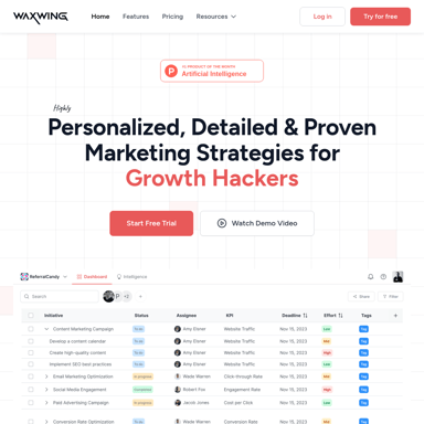 Waxwing - AI-gedreven projectmanagementtool voor groeimarketeers