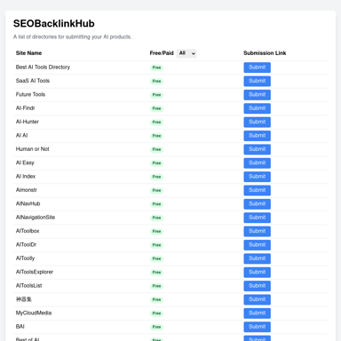 SEO Backlink Hub - Comprehensive Directory Submission for AI Products