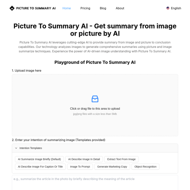 Picture To Summary AI - Résumé d'images par IA