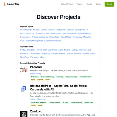 Launchtory: Plataforma para el Descubrimiento de Proyectos