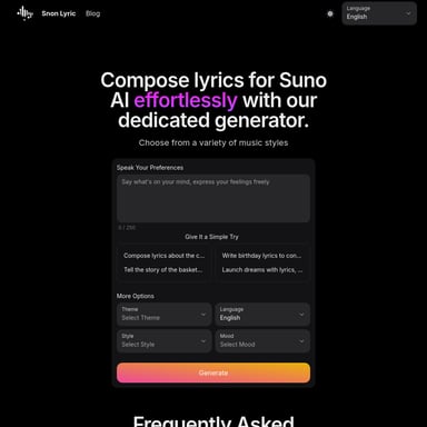 Snon Lyric: Effortless AI Lyrics Generator