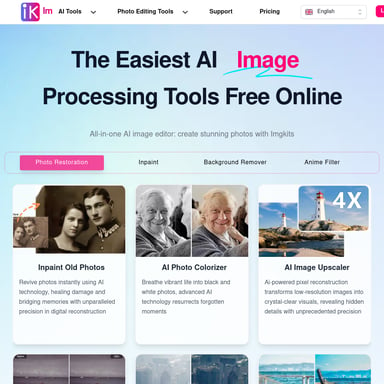 Imgkits - KI-gesteuerte Bildbearbeitung für einfache Fotorestaurierung und Verbesserung