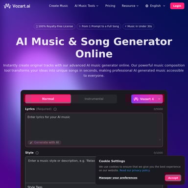 AI音楽生成プラットフォーム「Vozart.ai」