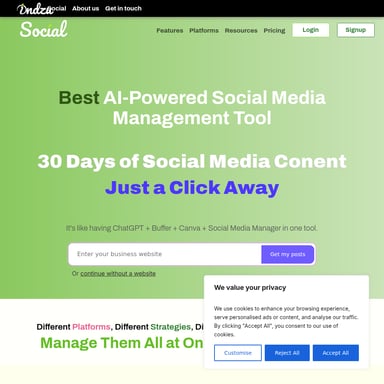 AI-powered social media management tool for multi-platform content scheduling and analytics