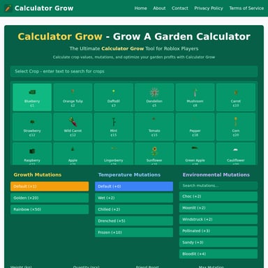Calculator Grow - Der ultimative Gartenrechner für Roblox-Spieler