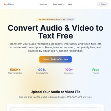 Any2Text: AI 기반 무료 오디오 텍스트 변환기