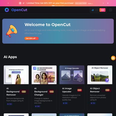 OpenCut AI 图像和视频编辑工具