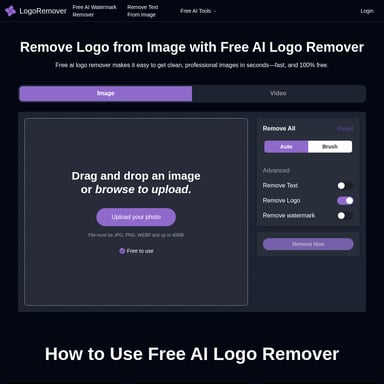 Free AI Logo Remover-LogoRemover AI - Создание Логотипов AI Tool Screenshot