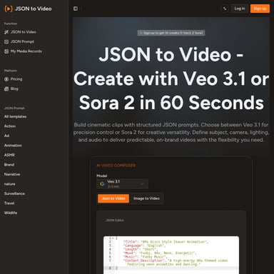 JSON to Video - Video AI Tool Screenshot