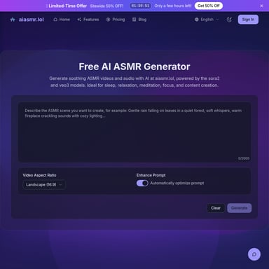 aiasmr.lol - ビデオ AI Tool Screenshot