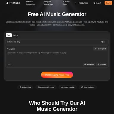 Freemusic AI - Music & Audio Generation AI Tool Screenshot