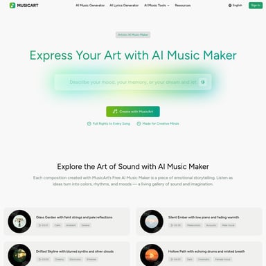 MusicArt - Generación de Música y Audio AI Tool Screenshot