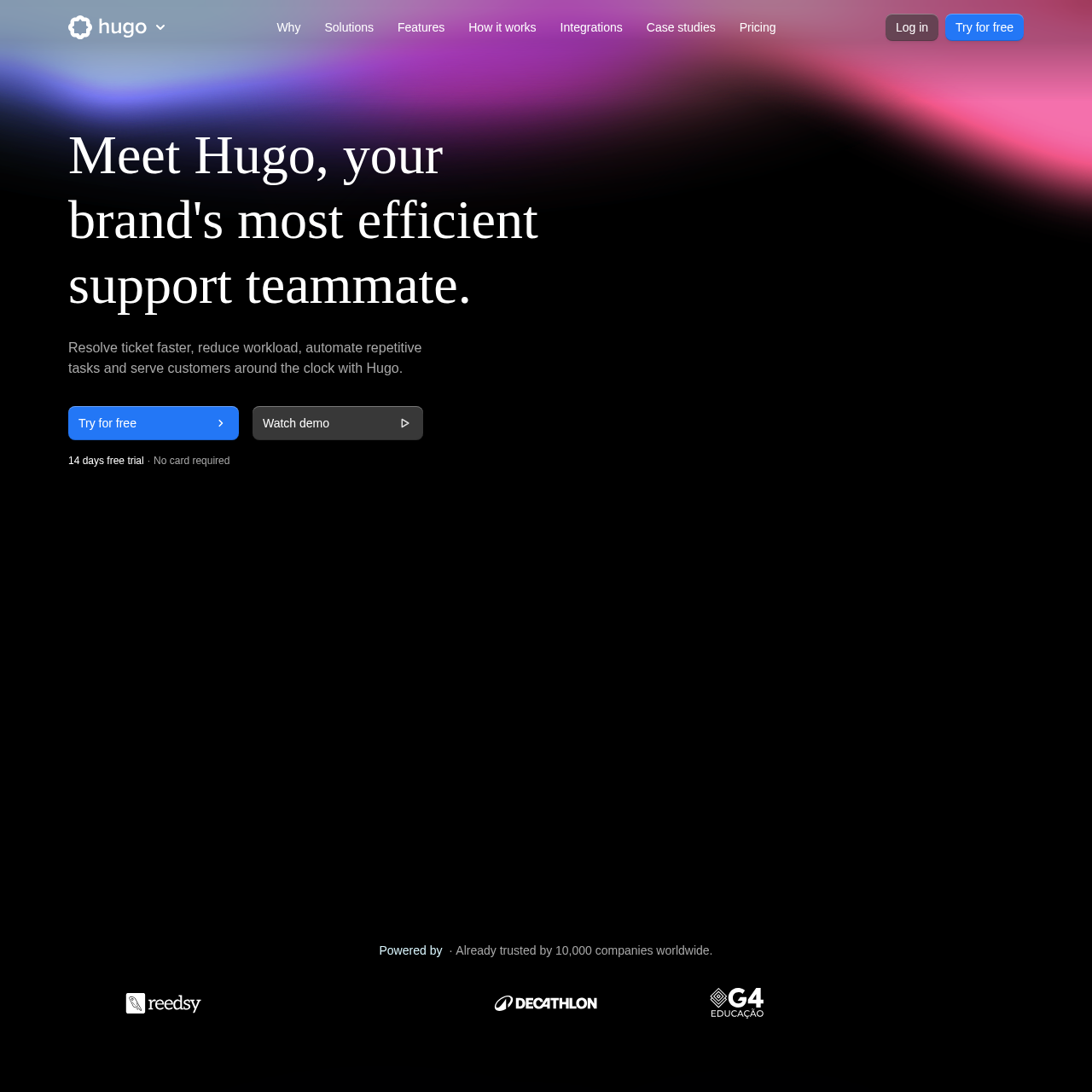 Hugo - Customer Support AI Tool Screenshot