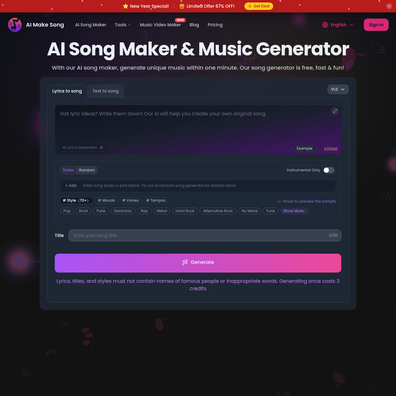 AI Make Song - Генерация Музыки и Аудио AI Tool Screenshot