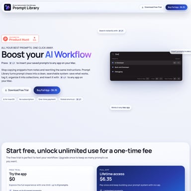 Prompt Library - Productivité AI Tool Screenshot